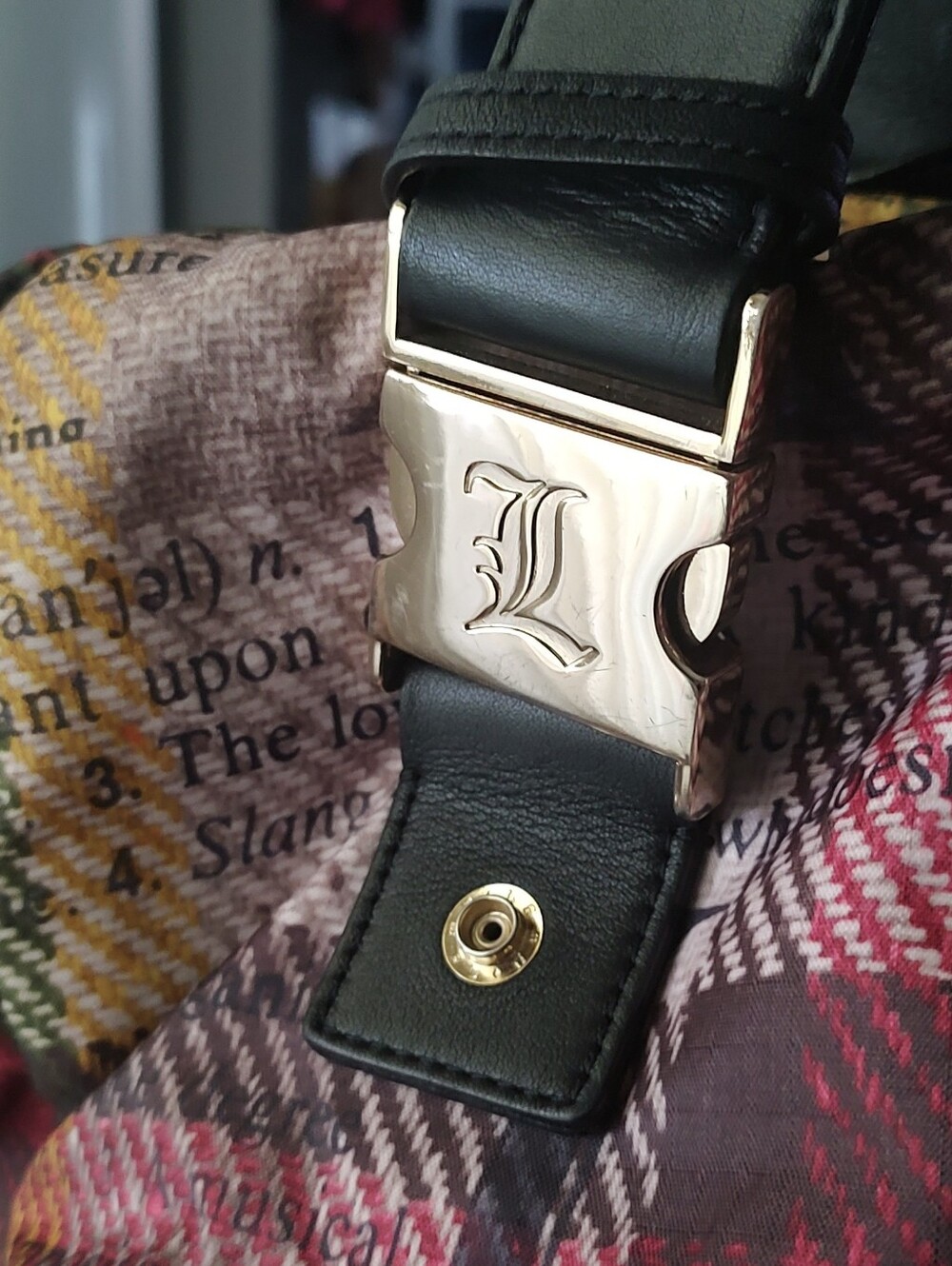 Plaid Multicolor Tote Bag with Gold Accents L.a.m.b - Picture 13 of 14